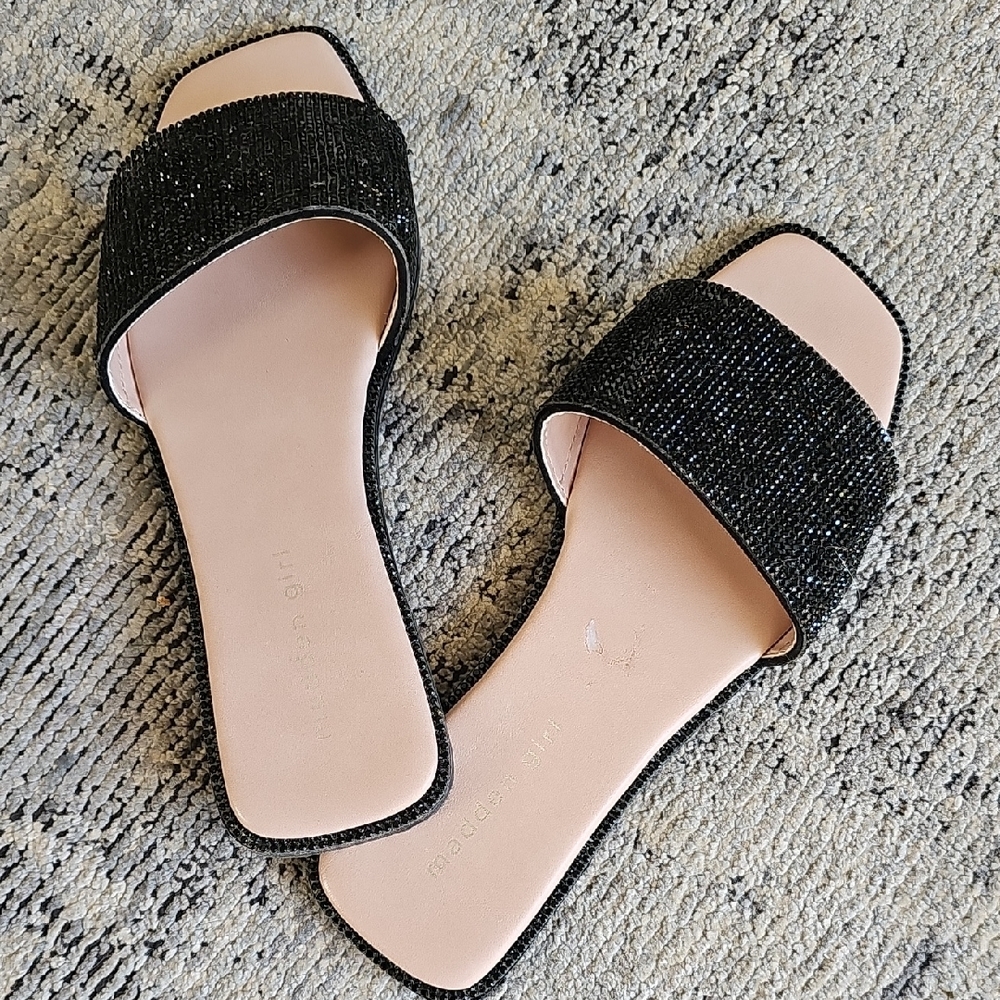 Chic Black Beaded Slide Sandals